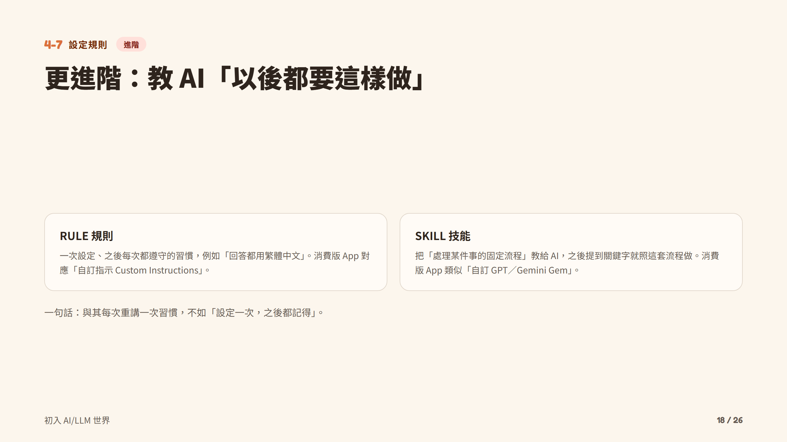 更進階：教 AI「以後都要這樣做」